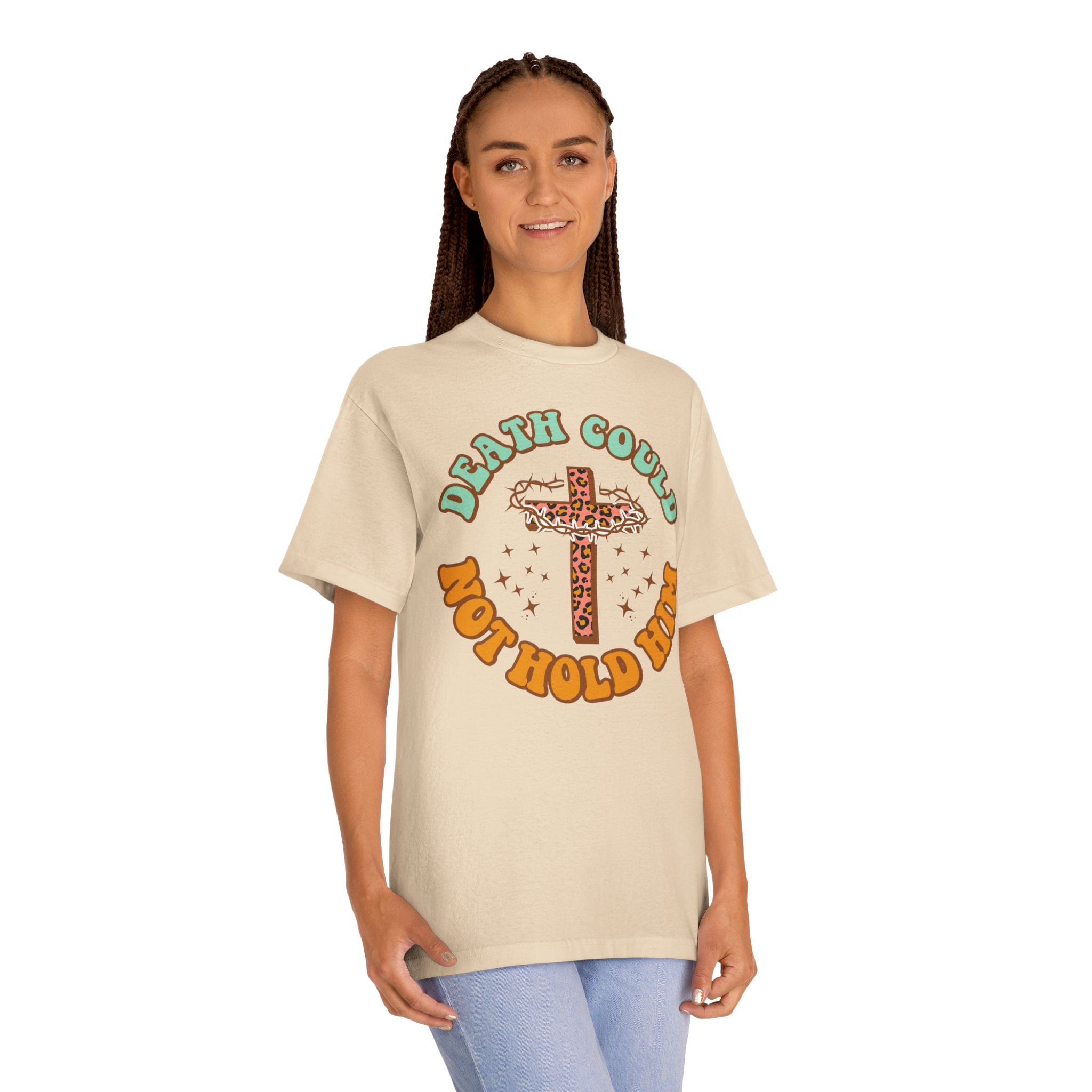 T‑Shirt — "Death Could Not Hold Him" Cross Graphic Tee