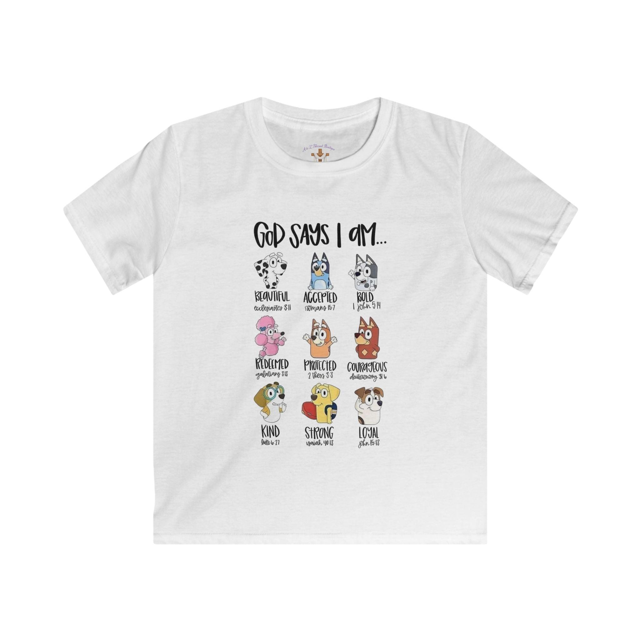 Kids Tee — "God Says I Am" Cute Animal Affirmations Shirt
