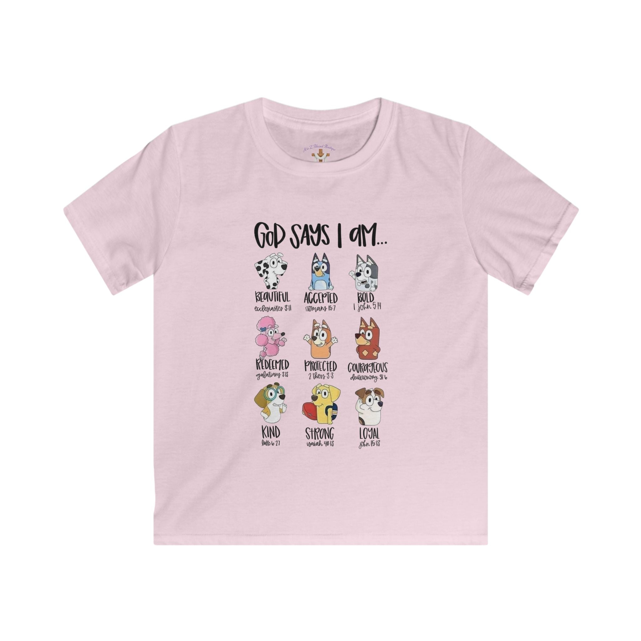 Kids Tee — "God Says I Am" Cute Animal Affirmations Shirt