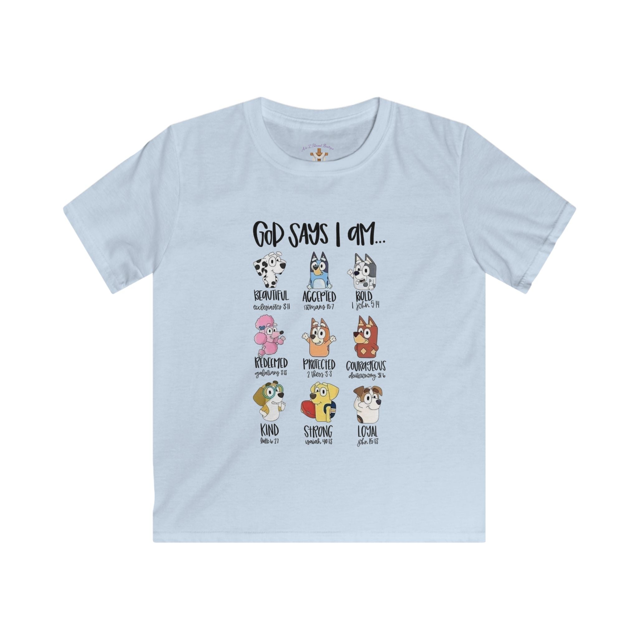 Kids Tee — "God Says I Am" Cute Animal Affirmations Shirt