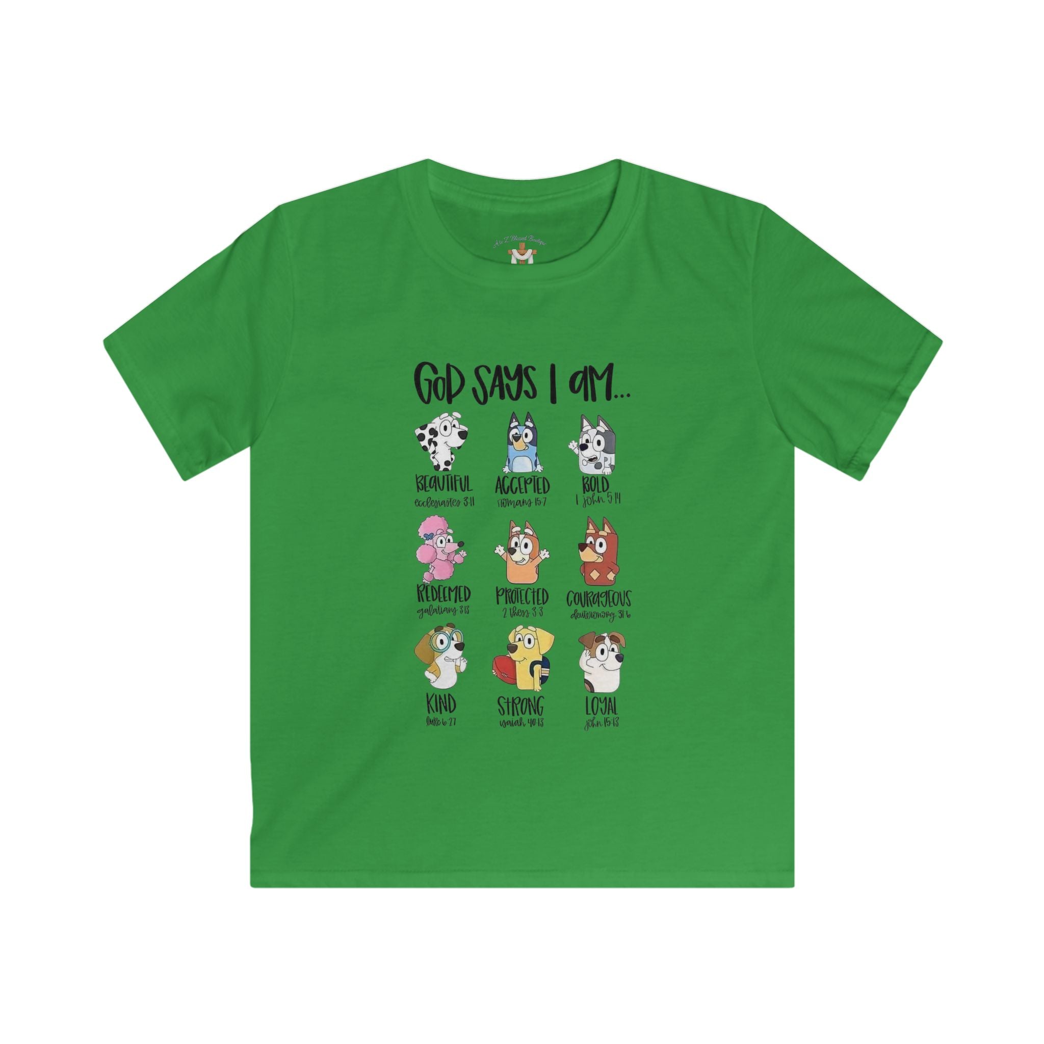 Kids Tee — "God Says I Am" Cute Animal Affirmations Shirt