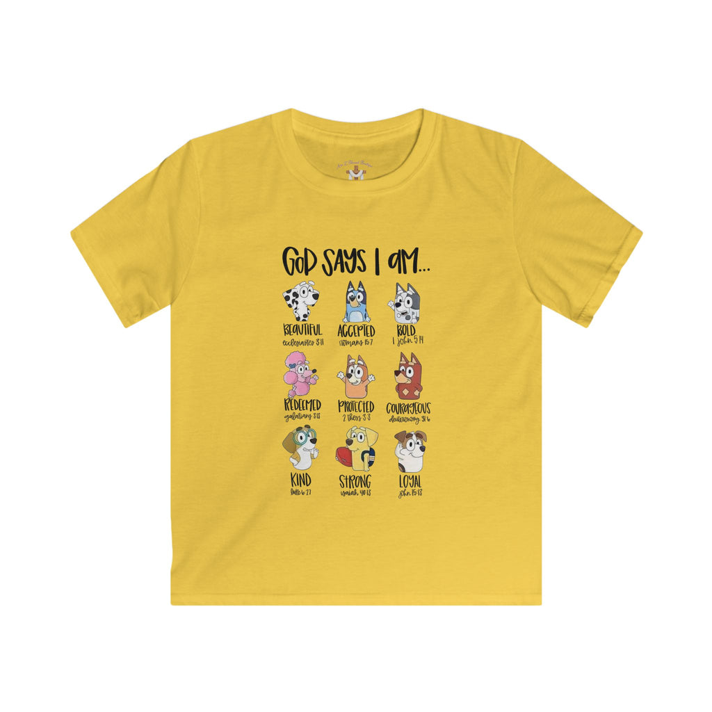 Kids Tee — "God Says I Am" Cute Animal Affirmations Shirt