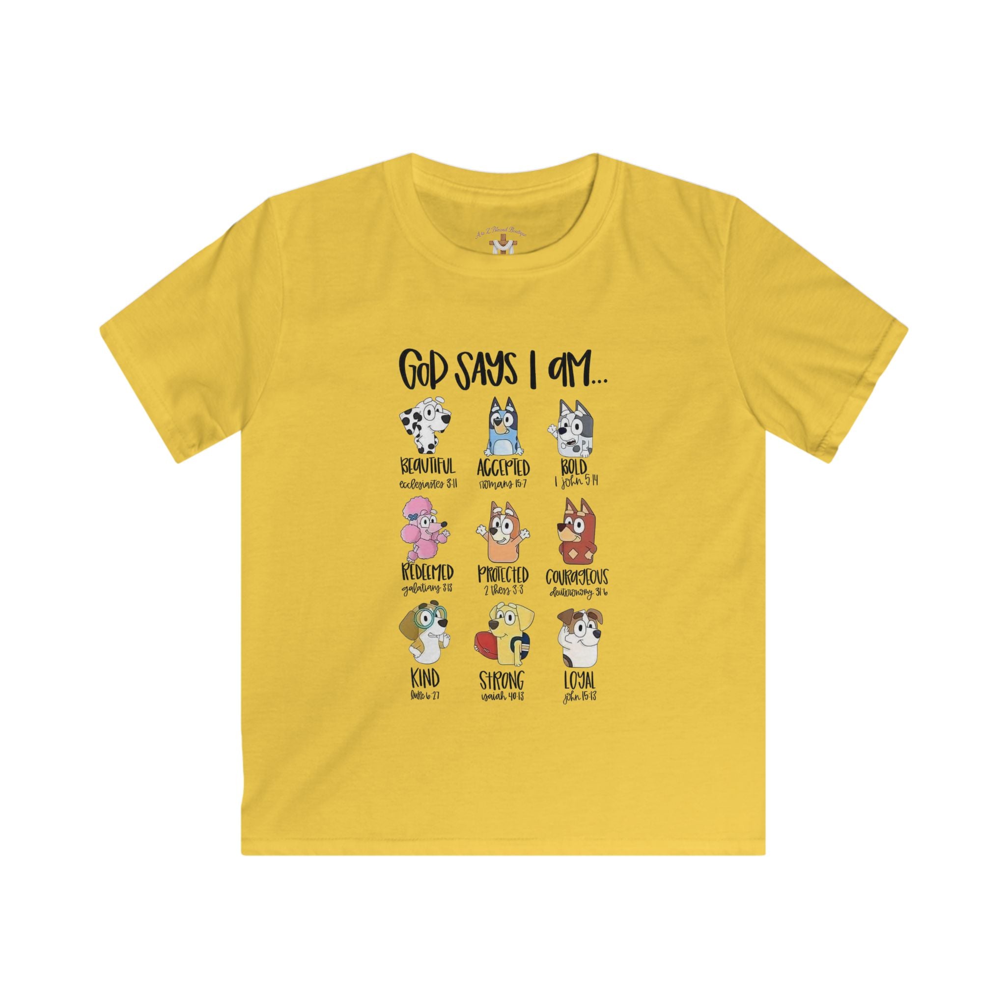 Kids Tee — "God Says I Am" Cute Animal Affirmations Shirt