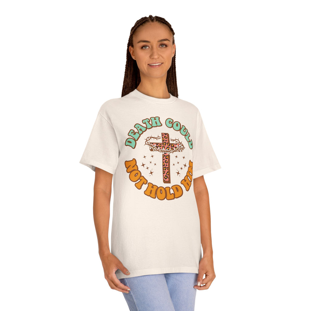 T‑Shirt — "Death Could Not Hold Him" Cross Graphic Tee