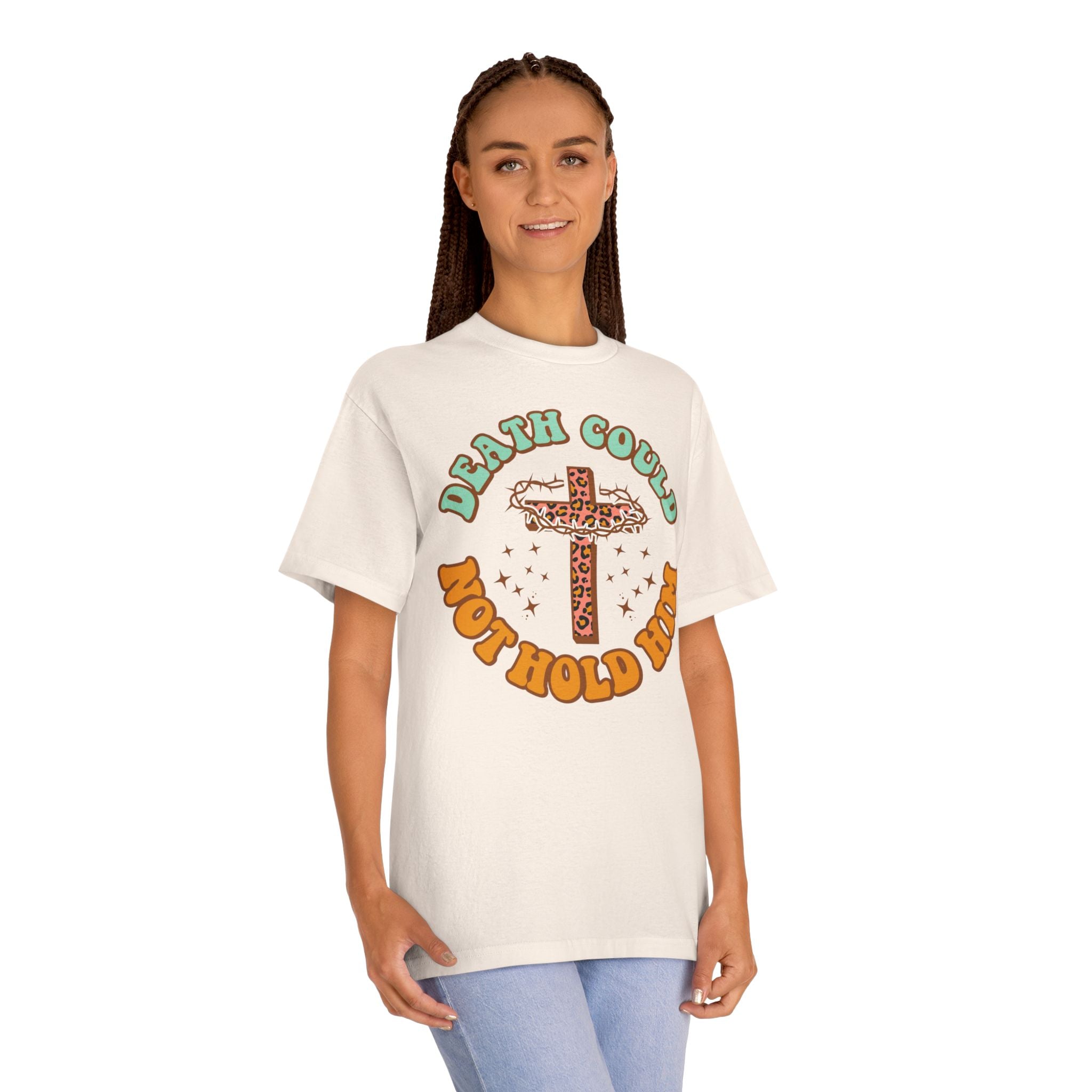 T‑Shirt — "Death Could Not Hold Him" Cross Graphic Tee