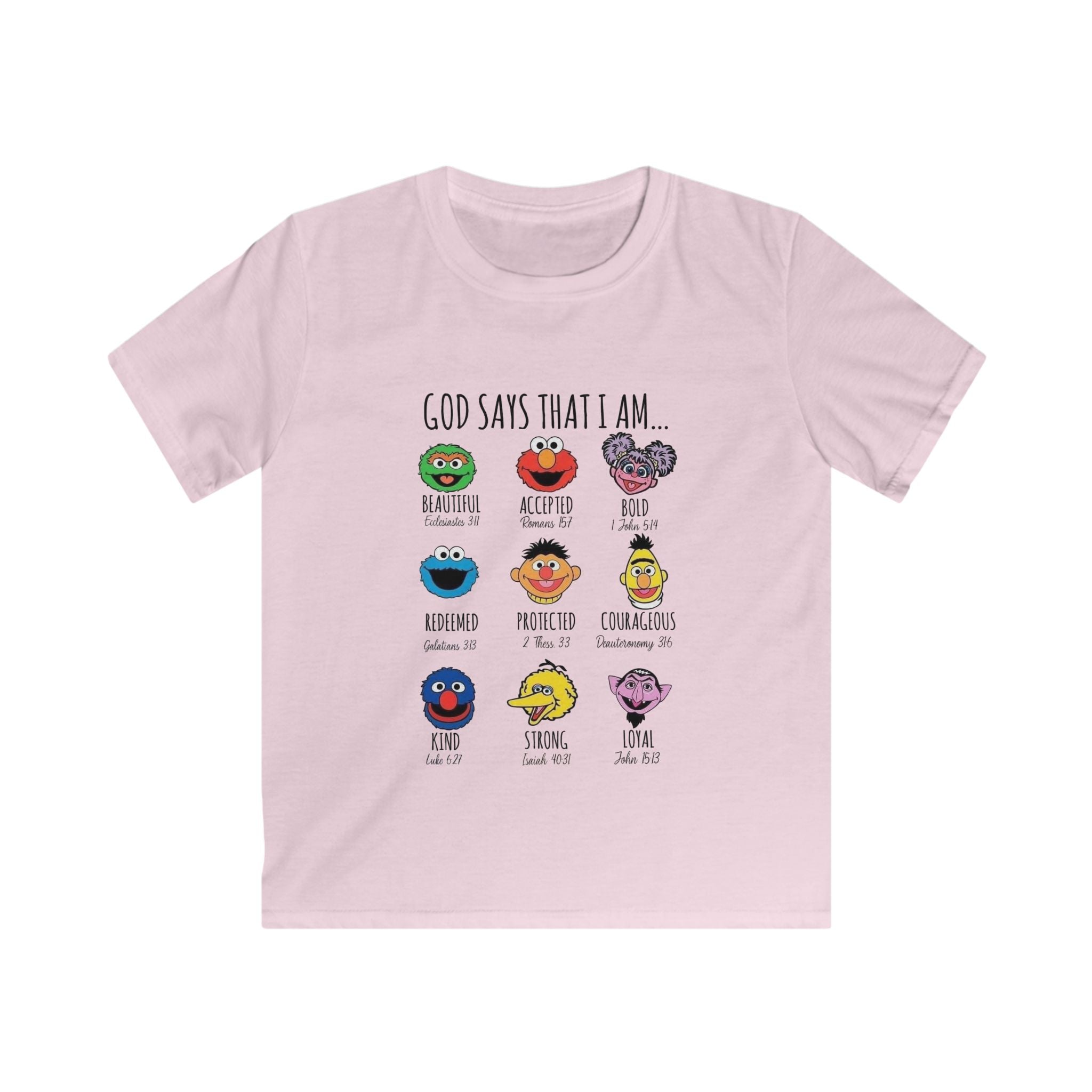 Kids Tee — "God Says That I Am" Cute Sesame Faces Christian T-Shirt