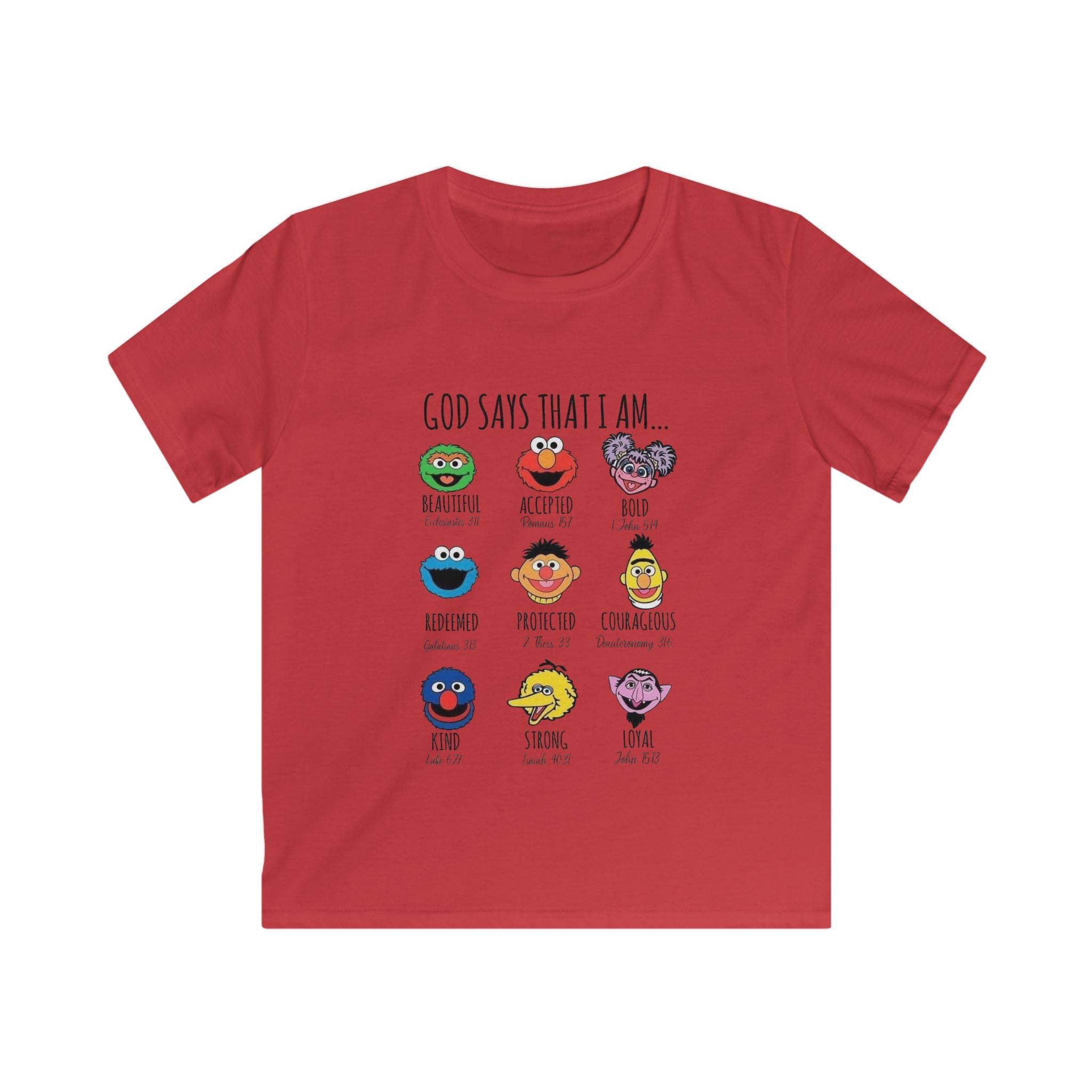 Kids Tee — "God Says That I Am" Cute Sesame Faces Christian T-Shirt