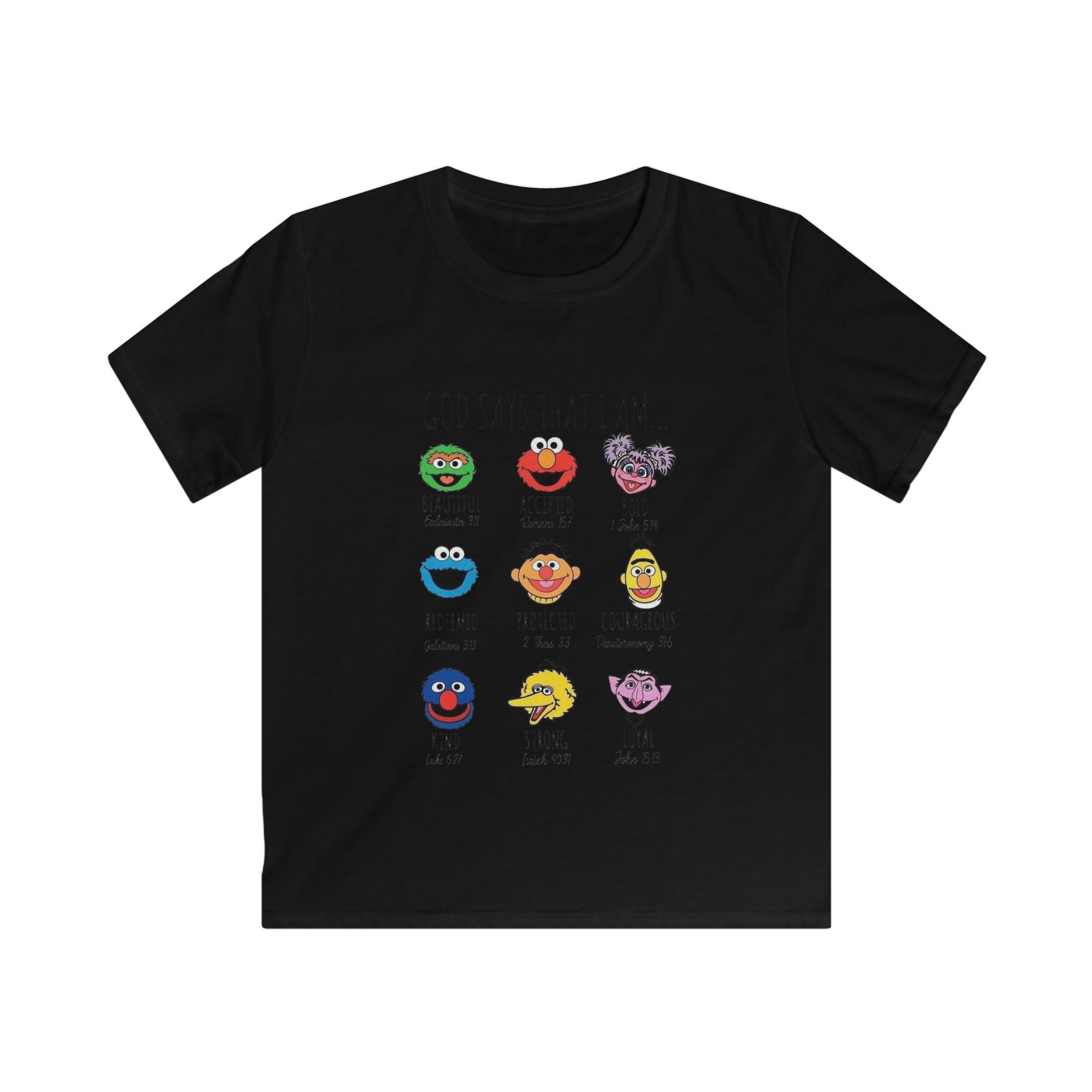 Kids Tee — "God Says That I Am" Cute Sesame Faces Christian T-Shirt