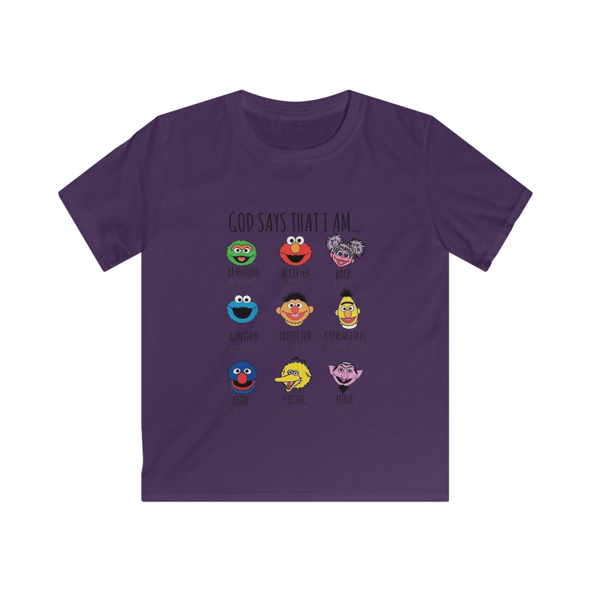 Kids Tee — "God Says That I Am" Cute Sesame Faces Christian T-Shirt