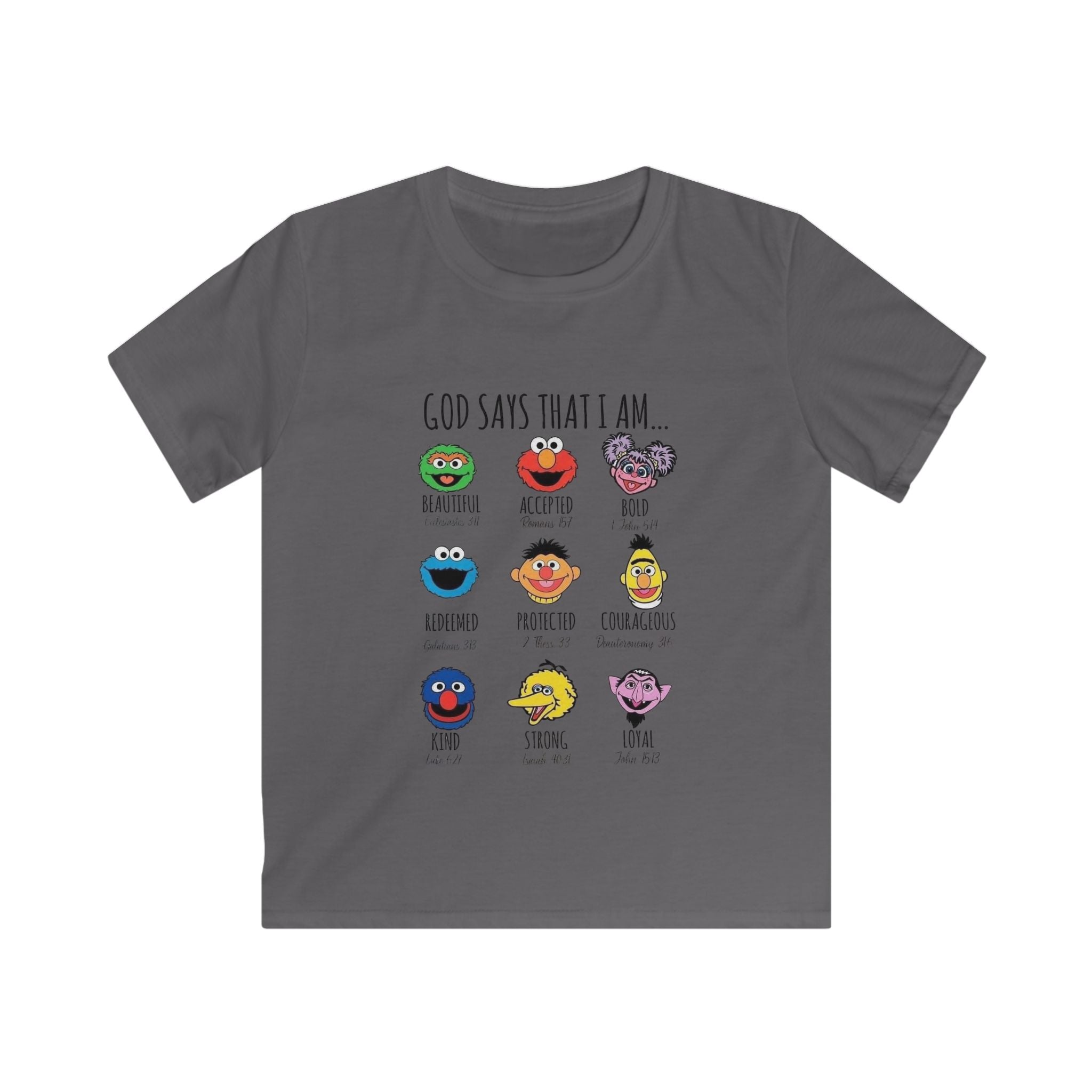 Kids Tee — "God Says That I Am" Cute Sesame Faces Christian T-Shirt