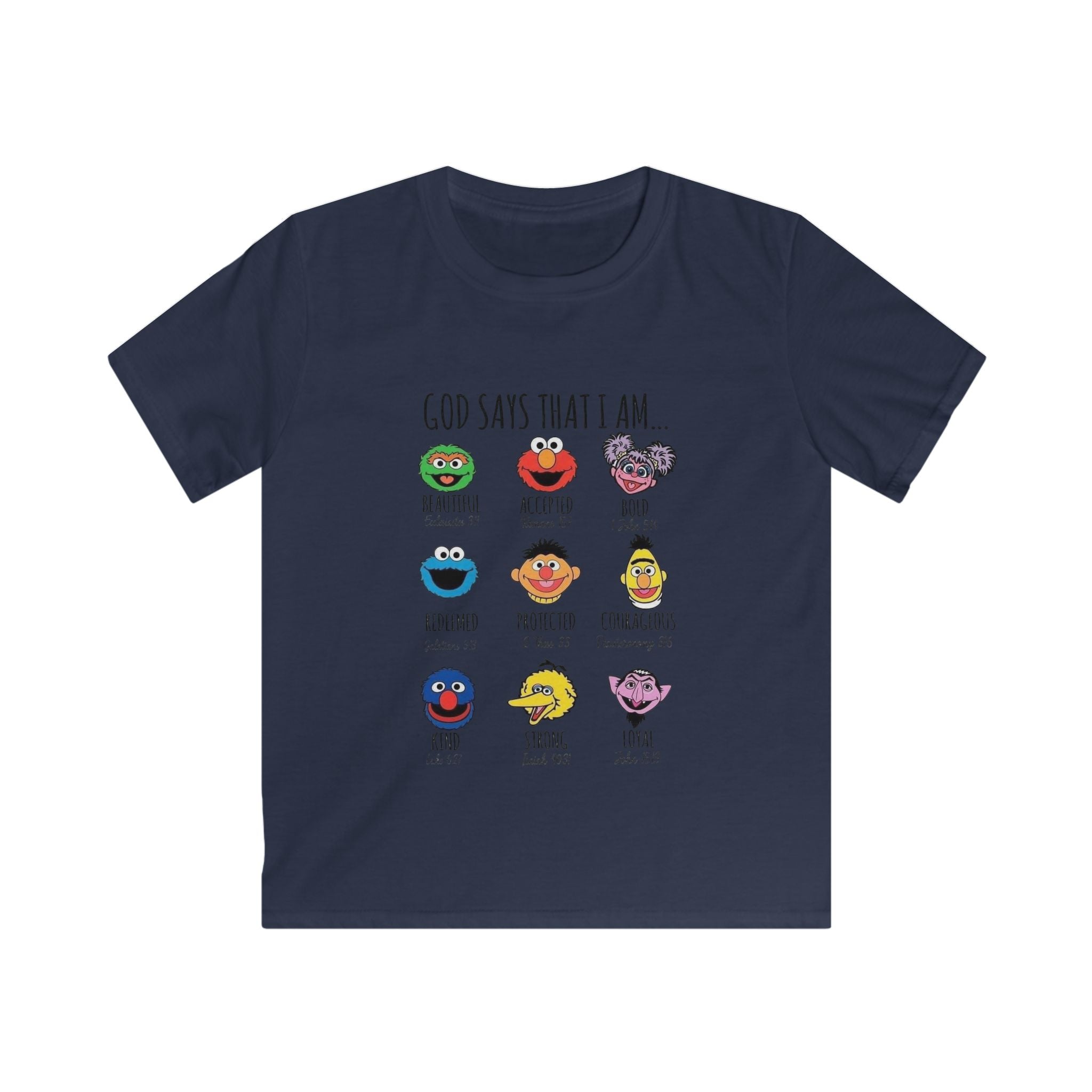 Kids Tee — "God Says That I Am" Cute Sesame Faces Christian T-Shirt