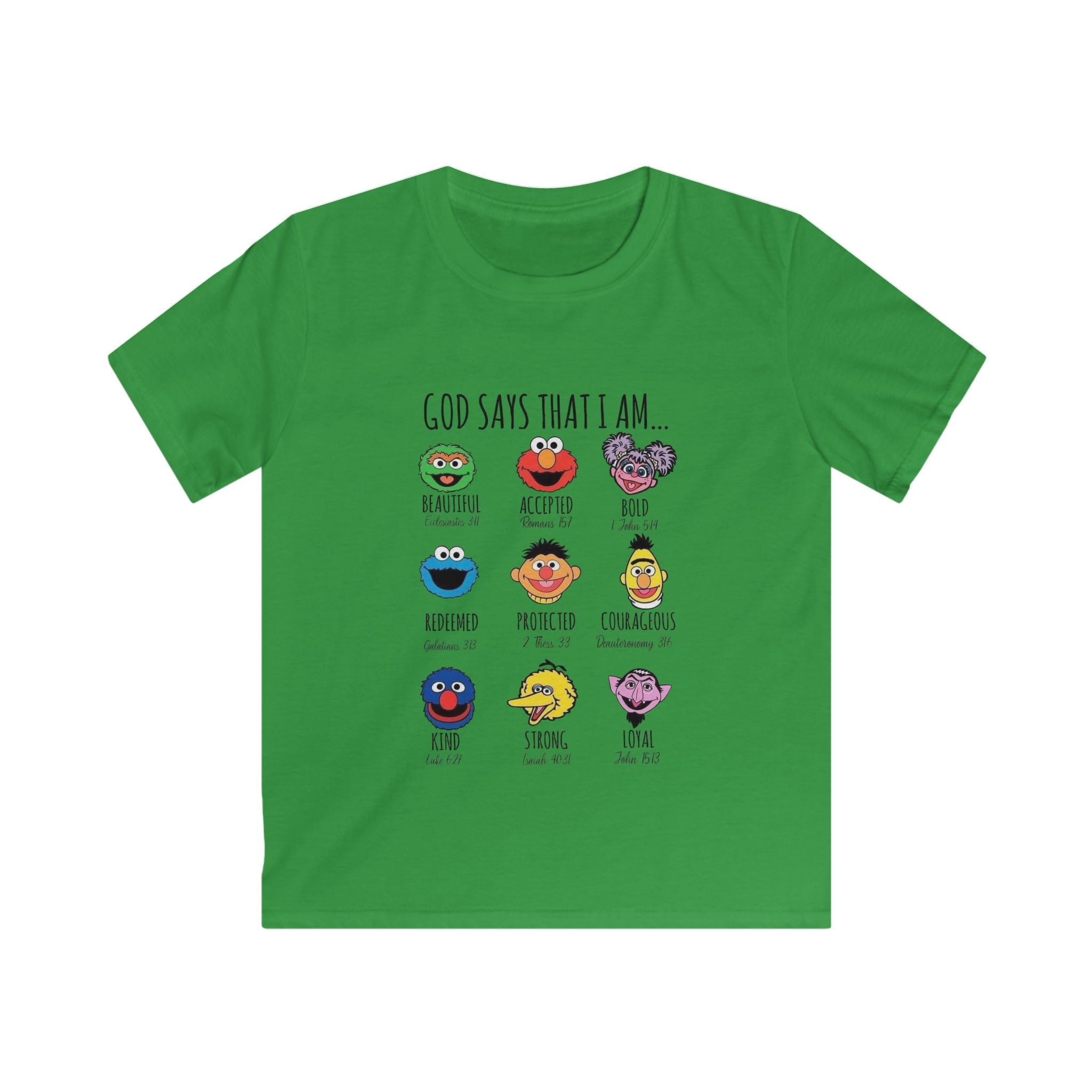 Kids Tee — "God Says That I Am" Cute Sesame Faces Christian T-Shirt