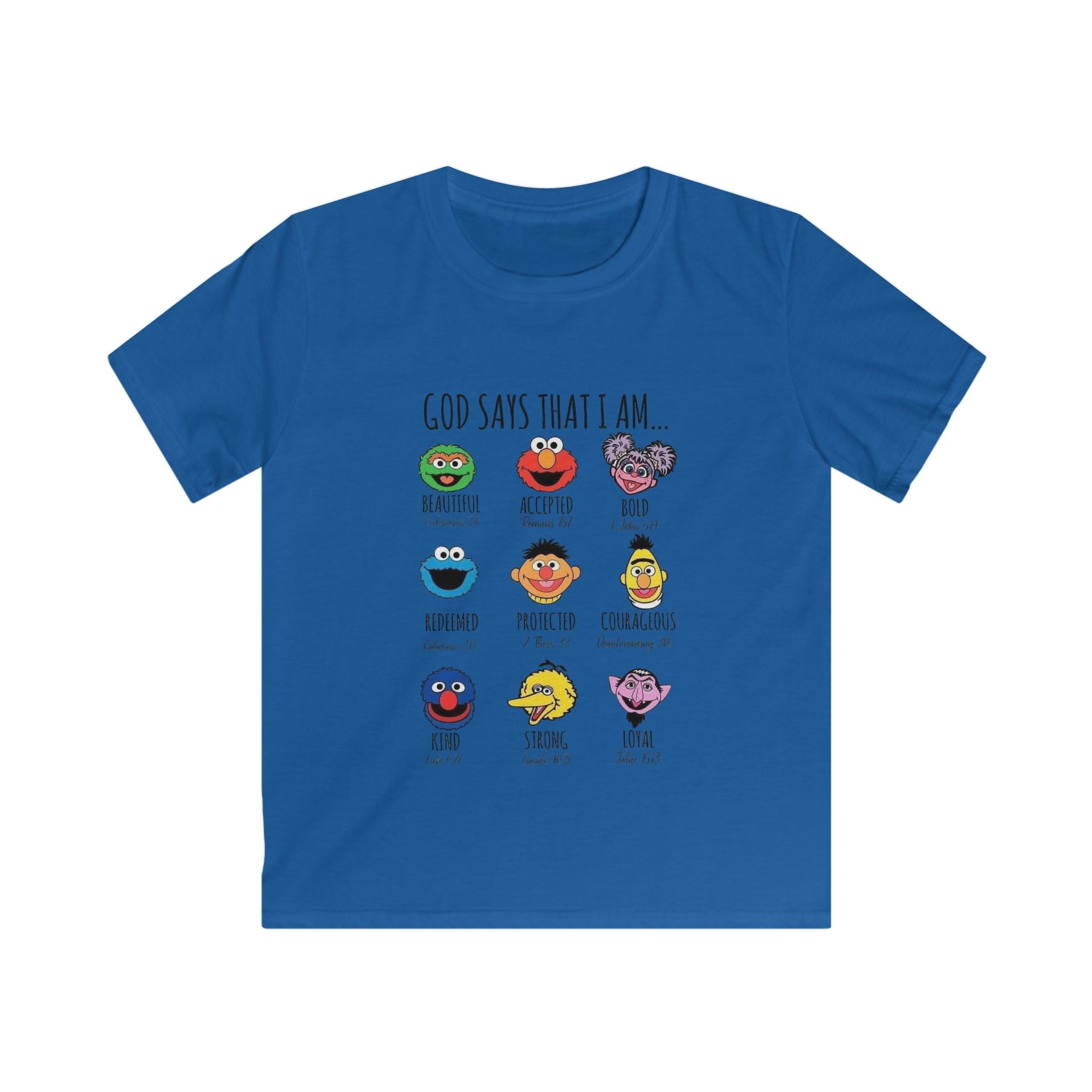 Kids Tee — "God Says That I Am" Cute Sesame Faces Christian T-Shirt