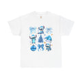 Christmas Stitch Tee — Blue Holiday Character & Ornaments Shirt