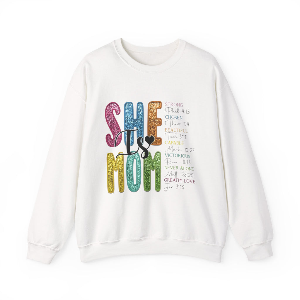 She Is Mom Glitter Crewneck Sweatshirt