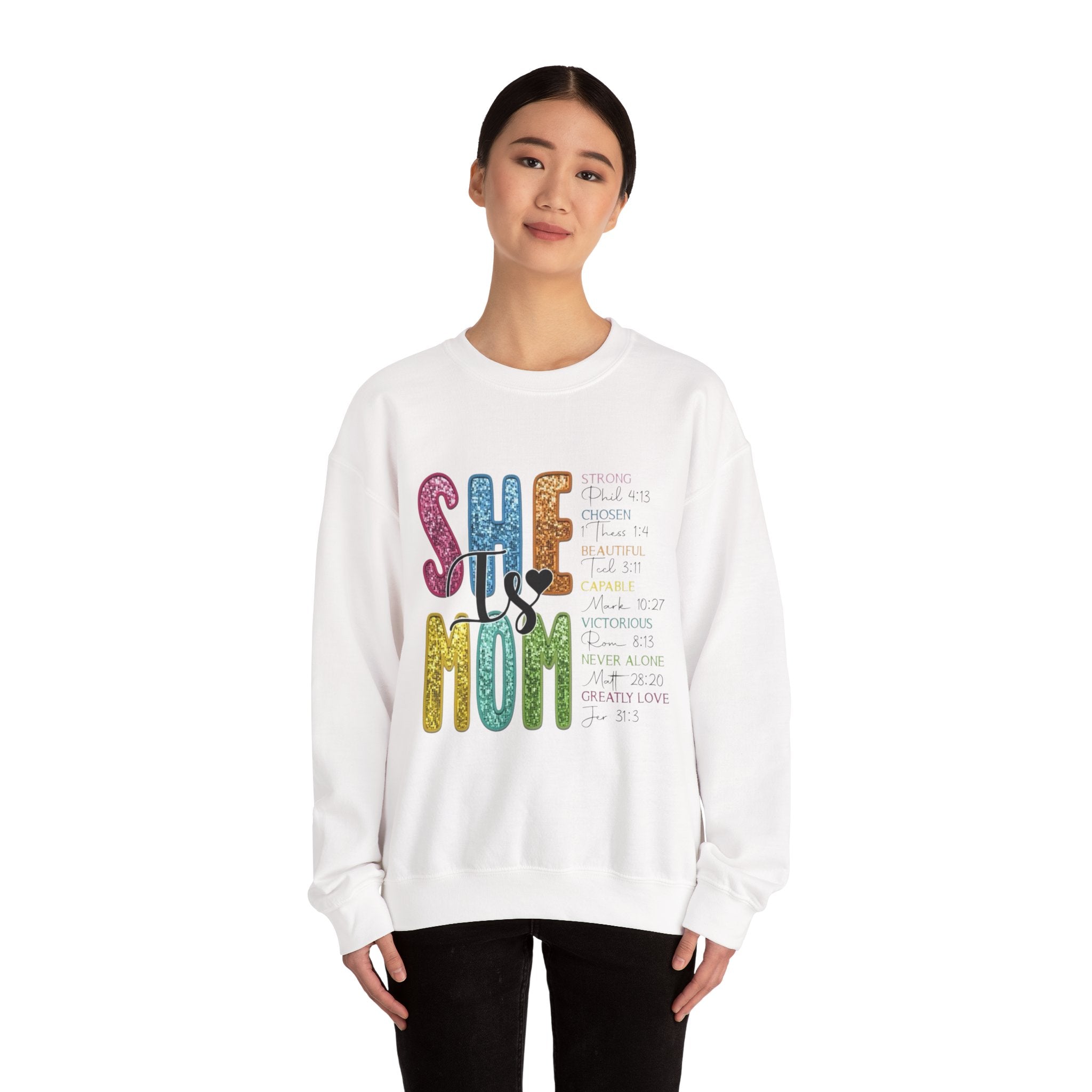 She Is Mom Glitter Crewneck Sweatshirt