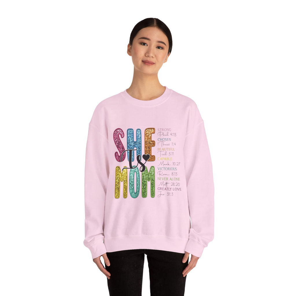 She Is Mom Glitter Crewneck Sweatshirt