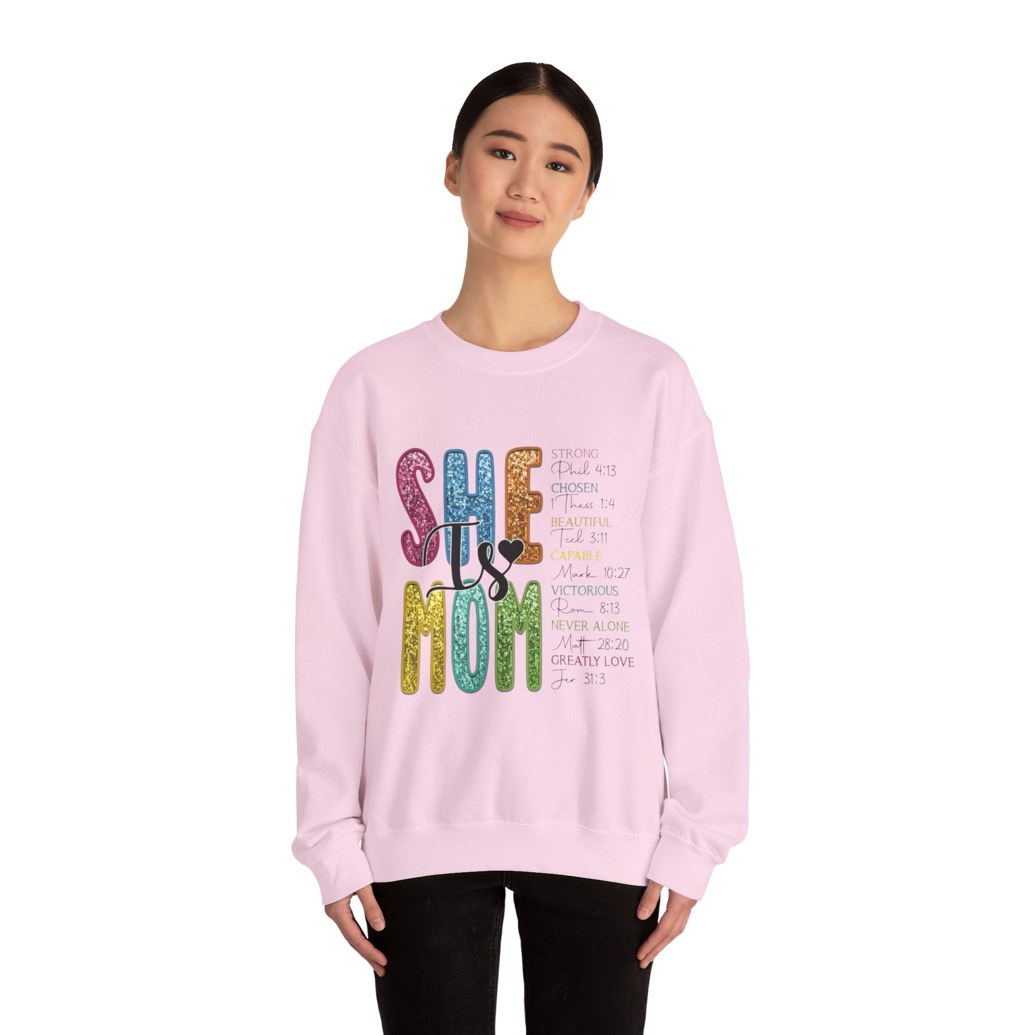 She Is Mom Glitter Crewneck Sweatshirt