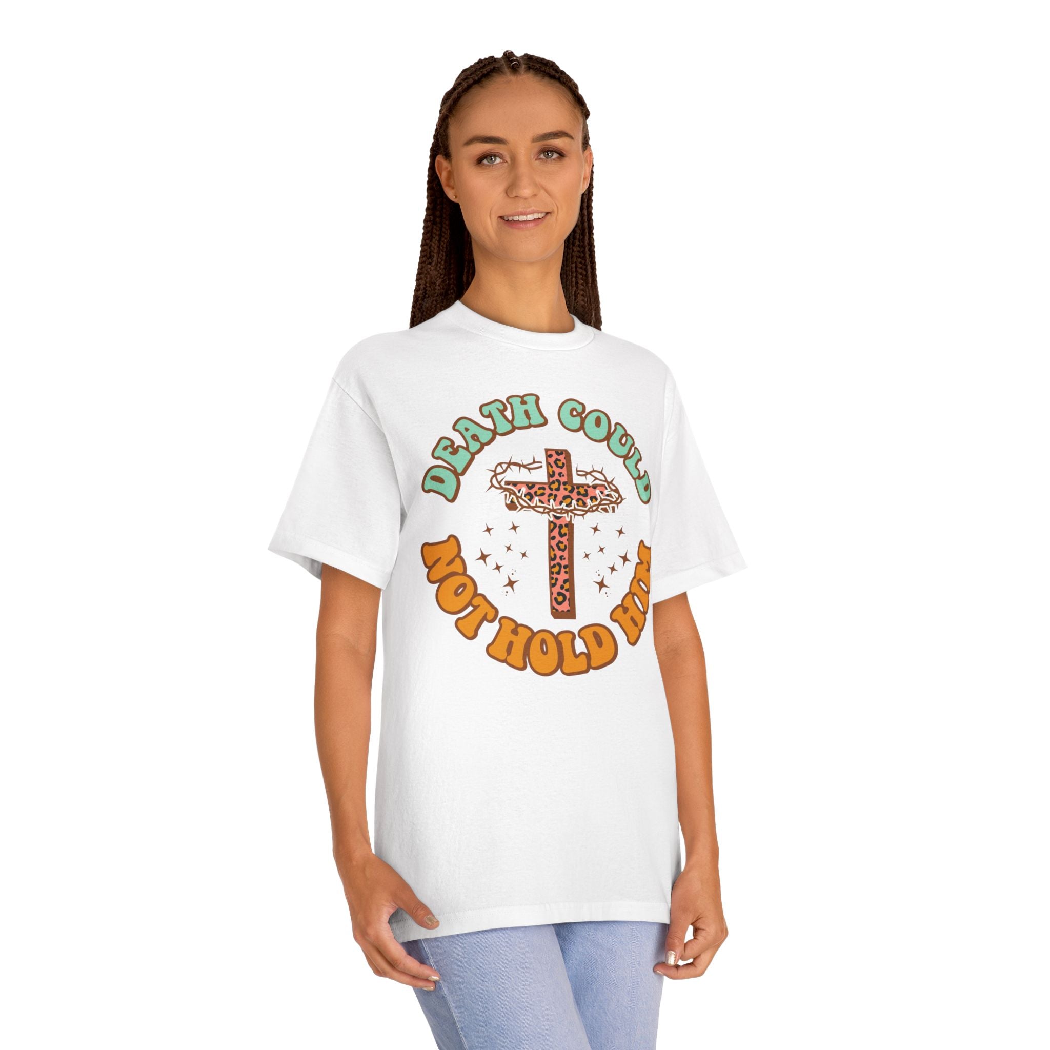 T‑Shirt — "Death Could Not Hold Him" Cross Graphic Tee