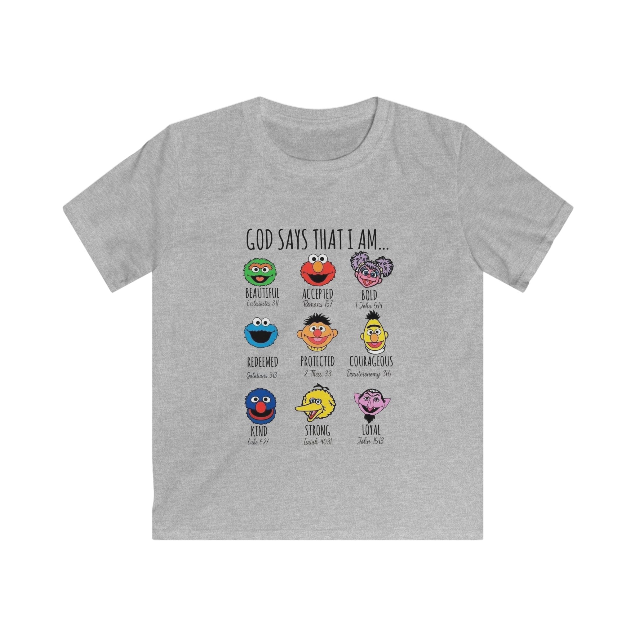 Kids Tee — "God Says That I Am" Cute Sesame Faces Christian T-Shirt