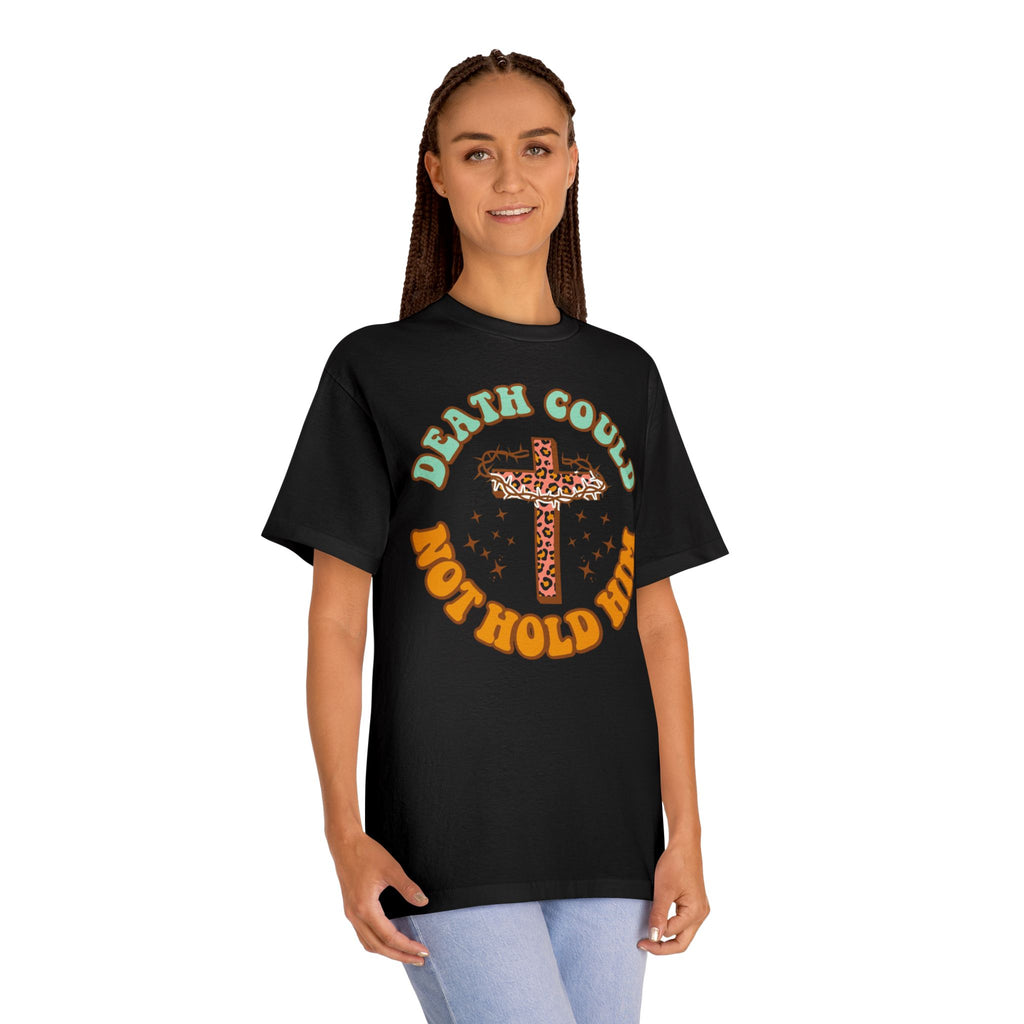 T‑Shirt — "Death Could Not Hold Him" Cross Graphic Tee