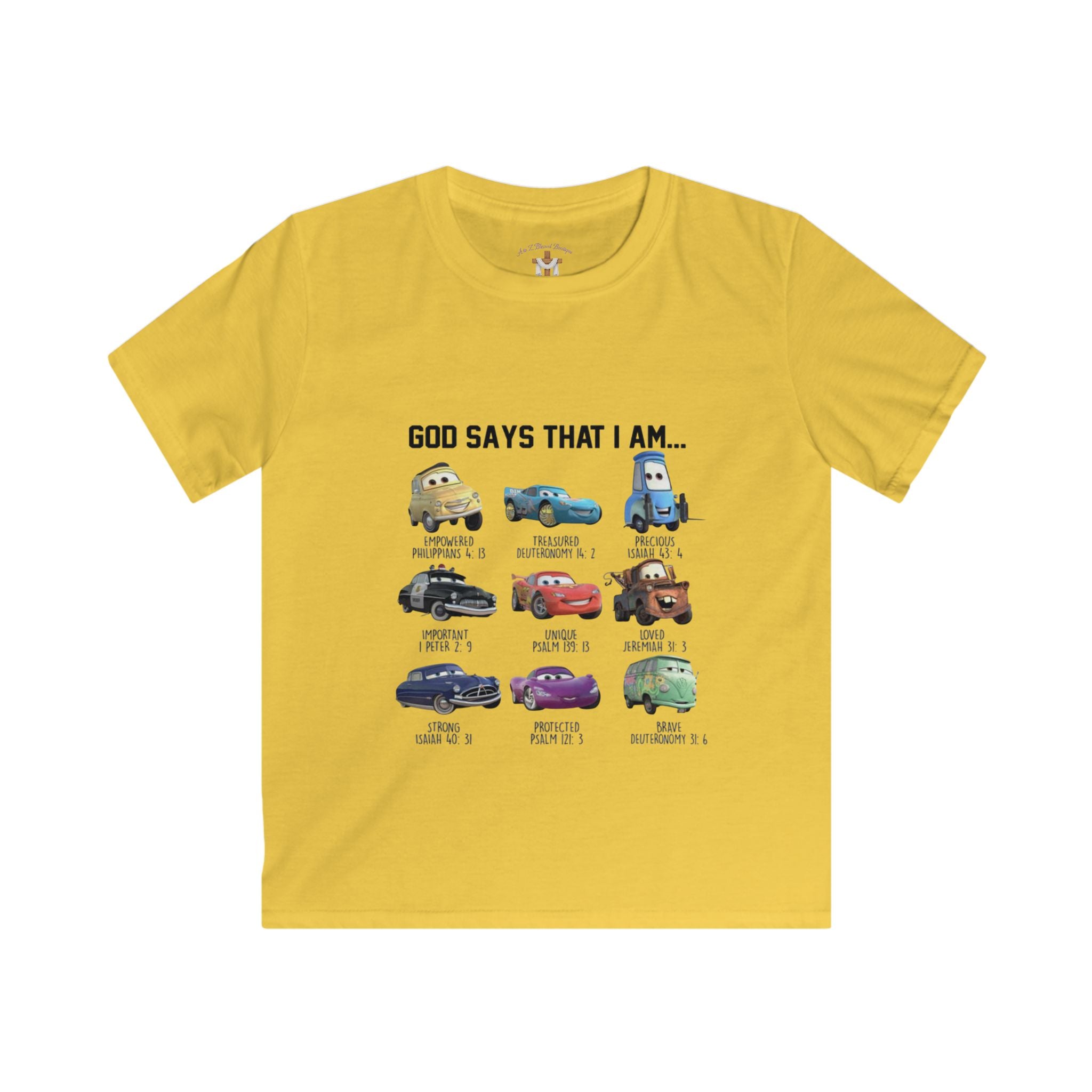 Kids Lightning McQueen-Inspired Tee — "God says I am like Lightning McQueen and friends"