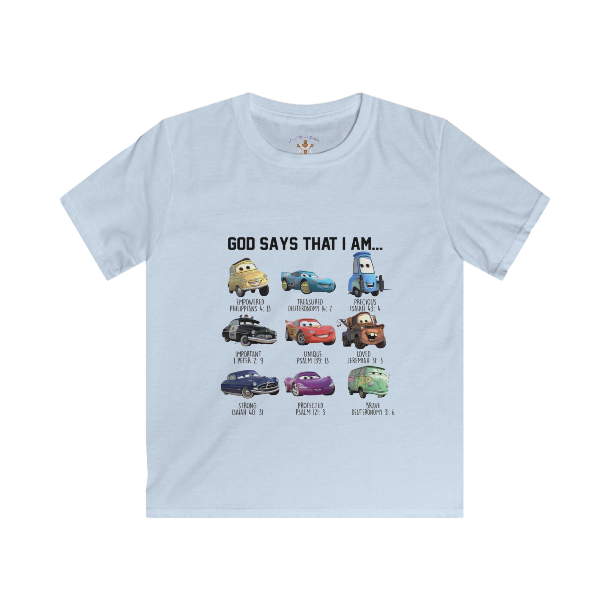 Kids Lightning McQueen-Inspired Tee — "God says I am like Lightning McQueen and friends"