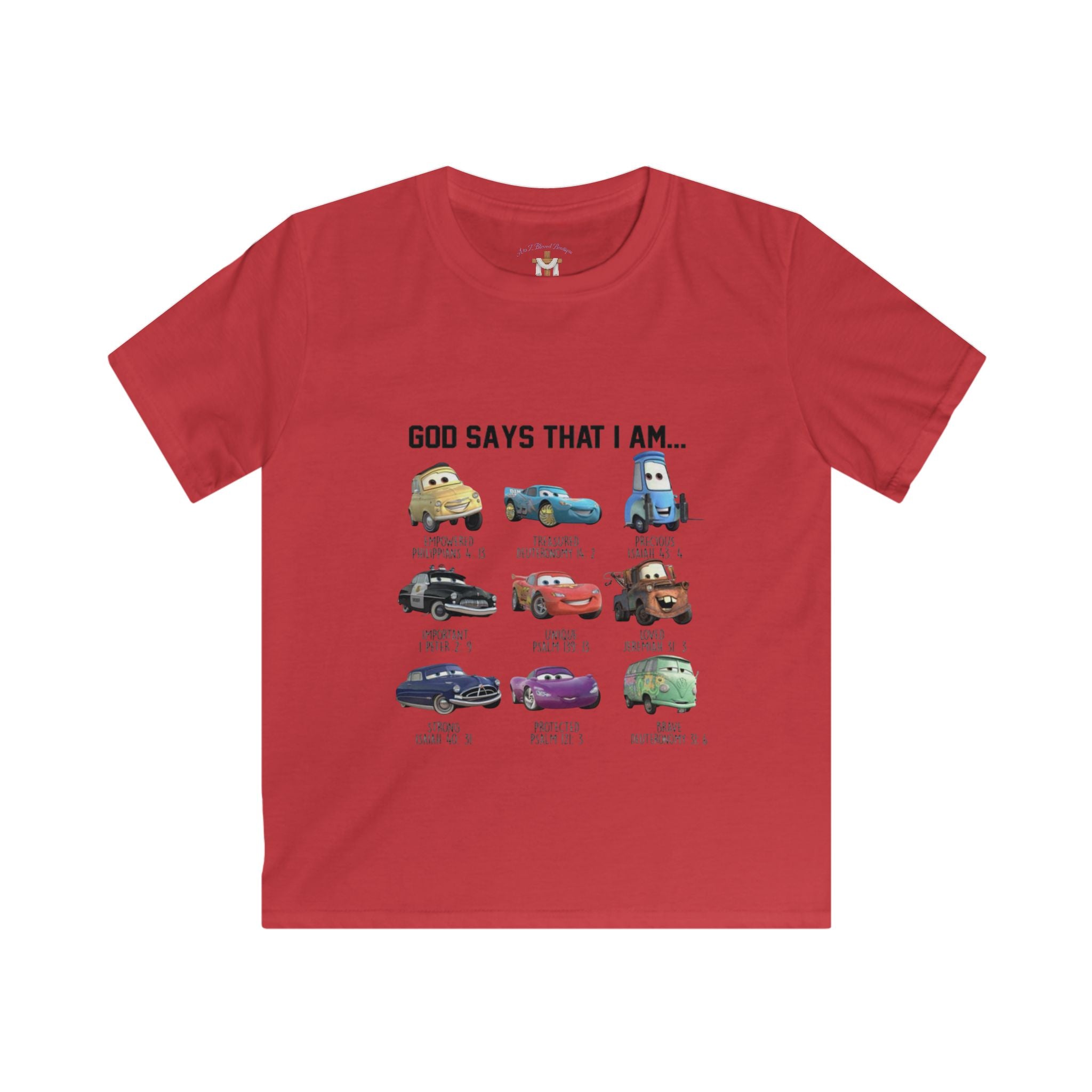 Kids Lightning McQueen-Inspired Tee — "God says I am like Lightning McQueen and friends"