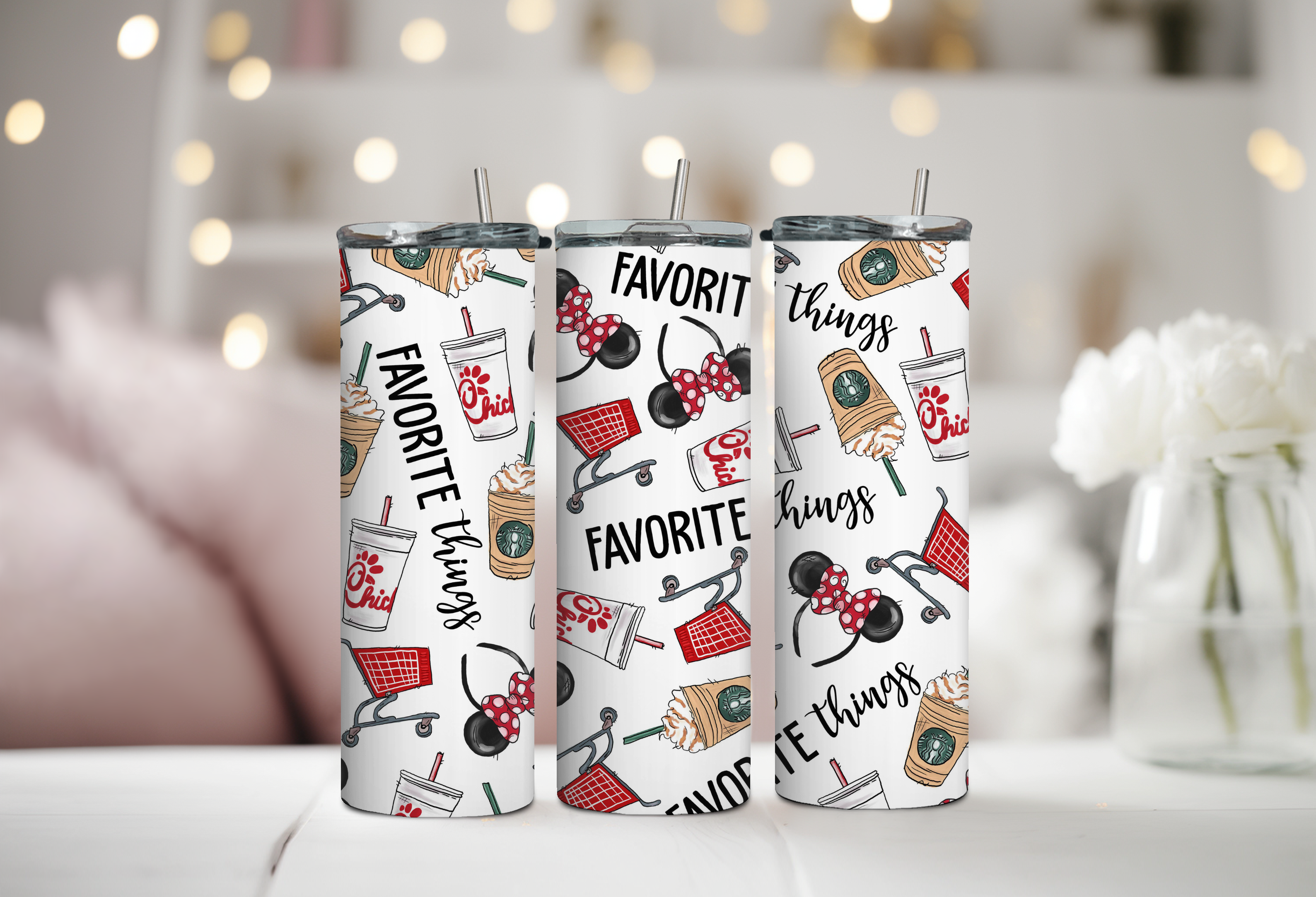 Disney, Chik Fil A, and Target These are a few of my Favorite things 20 oz Tumbler