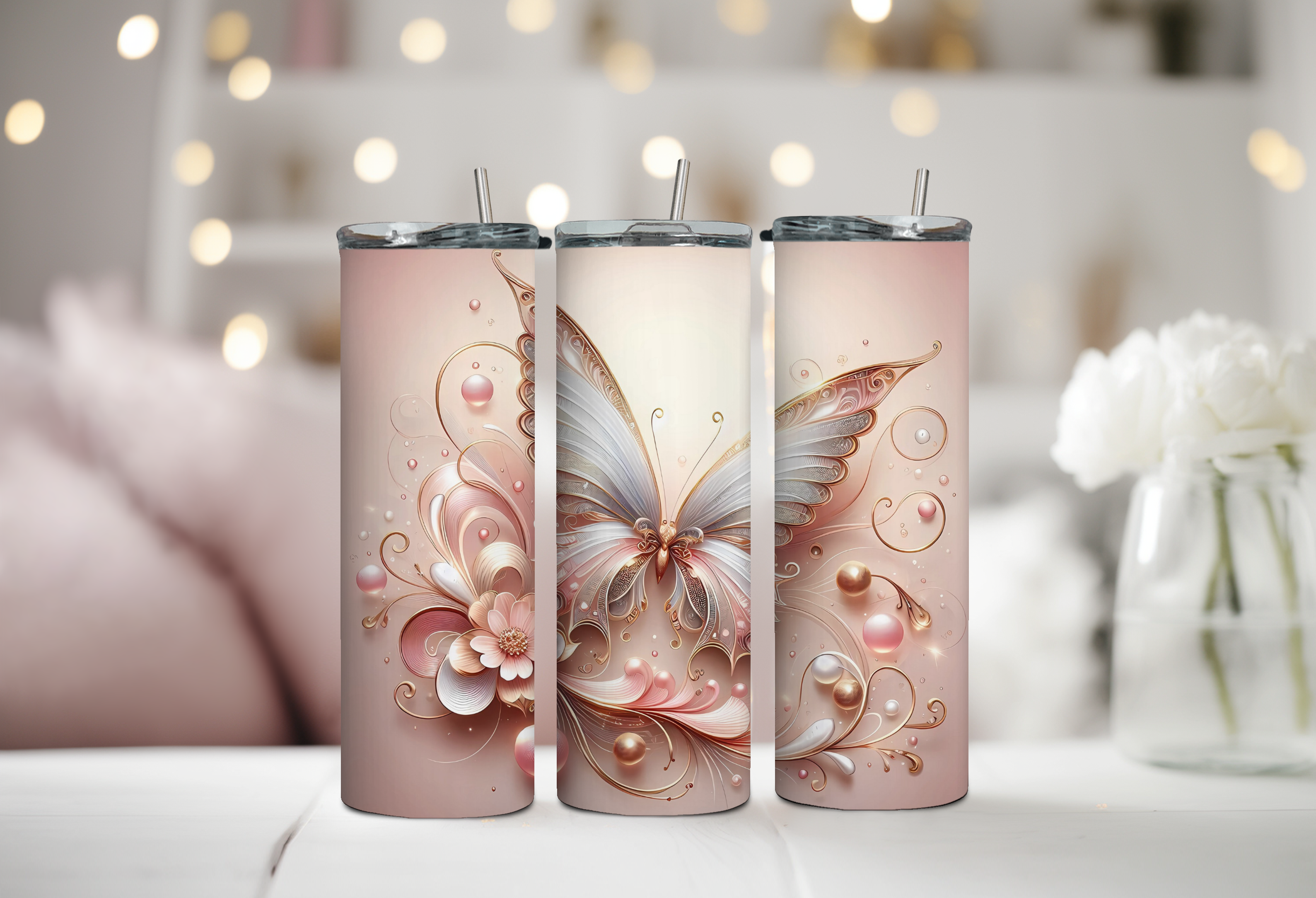 Pink Butterfly 20 oz Tumbler